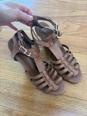 Ralph Lauren Brown Leather Strappy T‑Bar Heels
